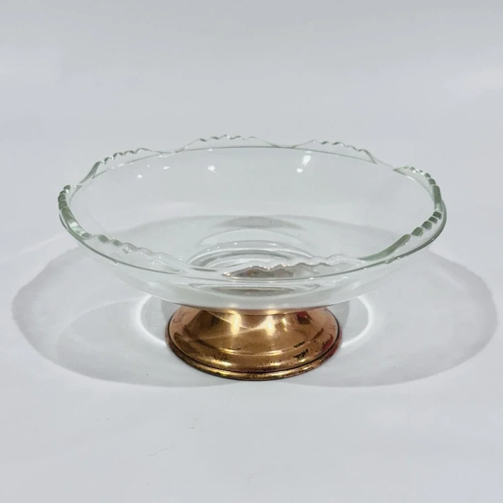 Vintage 70s Princess House Copper & Crystal‎ Footed Candy Dish Bowl
